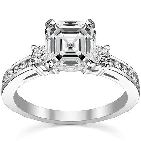 Round Brilliant Moissanite Three-Stone Style Engagement Ring, 0.58ct