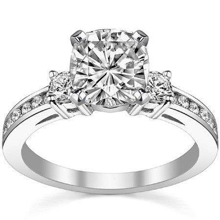 Round Brilliant Moissanite Three-Stone Style Engagement Ring, 0.58ct