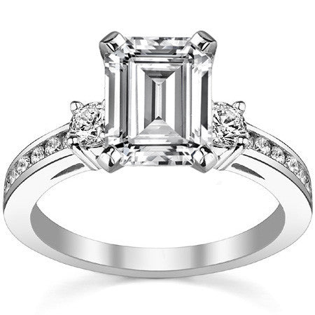 Round Brilliant Moissanite Three-Stone Style Engagement Ring, 0.58ct