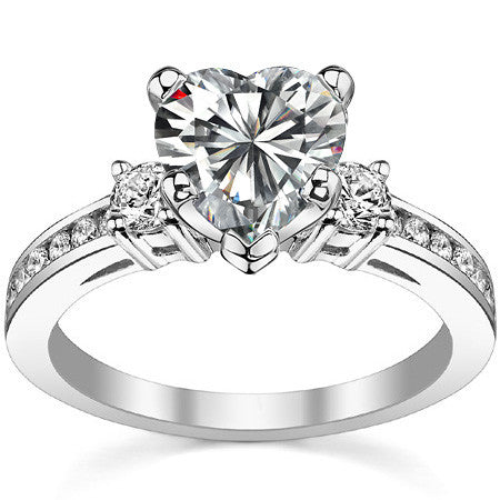 Round Brilliant Moissanite Three-Stone Style Engagement Ring, 0.58ct