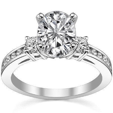 Round Brilliant Moissanite Three-Stone Style Engagement Ring, 0.58ct