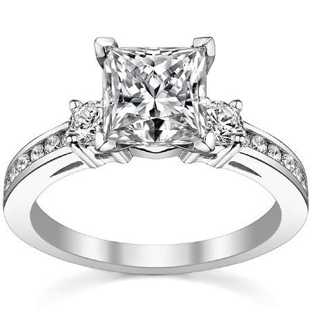 Round Brilliant Moissanite Three-Stone Style Engagement Ring, 0.58ct