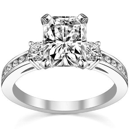 Round Brilliant Moissanite Three-Stone Style Engagement Ring, 0.58ct