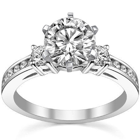 Round Brilliant Moissanite Three-Stone Style Engagement Ring, 0.58ct