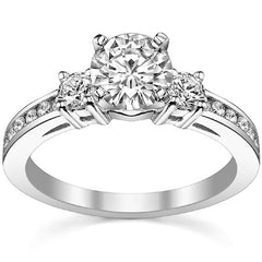 Round Brilliant Moissanite Three-Stone Style Engagement Ring, 0.58ct
