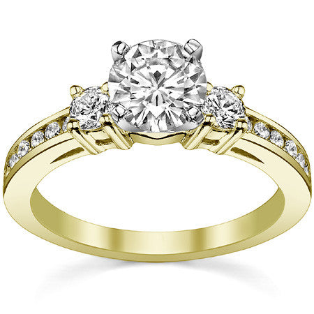 Round Brilliant Moissanite Three-Stone Style Engagement Ring, 0.58ct