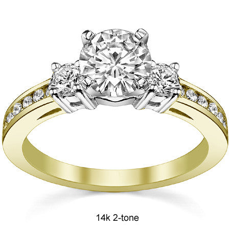 Round Brilliant Moissanite Three-Stone Style Engagement Ring, 0.58ct