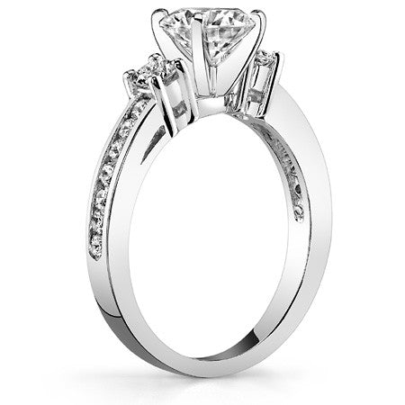 Round Brilliant Moissanite Three-Stone Style Engagement Ring, 0.58ct