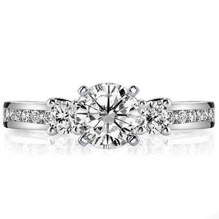 Round Brilliant Moissanite Three-Stone Style Engagement Ring, 0.58ct
