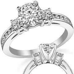 Round Brilliant Moissanite Three-Stone Style Engagement Ring, 0.58ct