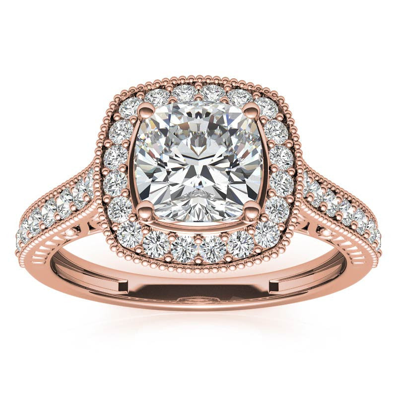 Cushion Scroll Halo Moissanite Engagement Ring
