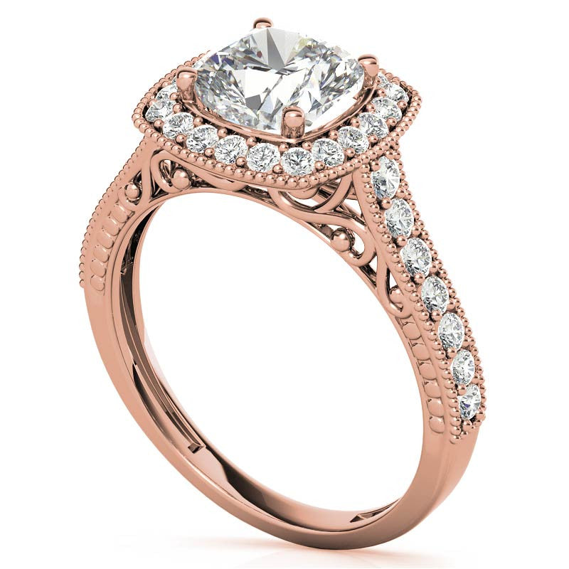 Cushion Scroll Halo Moissanite Engagement Ring