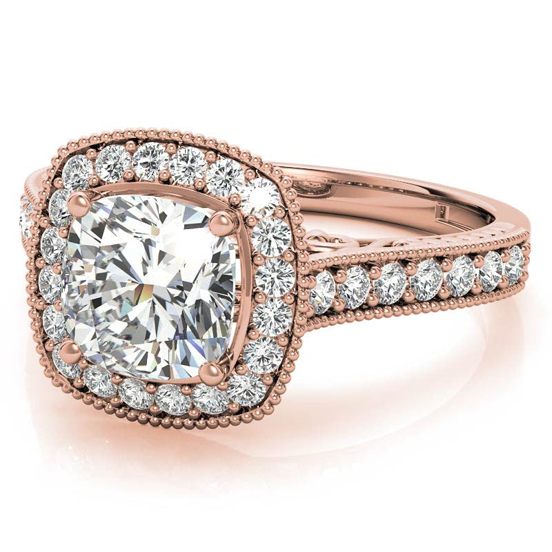 Cushion Scroll Halo Moissanite Engagement Ring