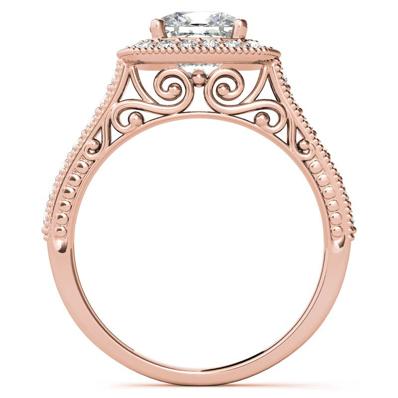 Cushion Scroll Halo Moissanite Engagement Ring