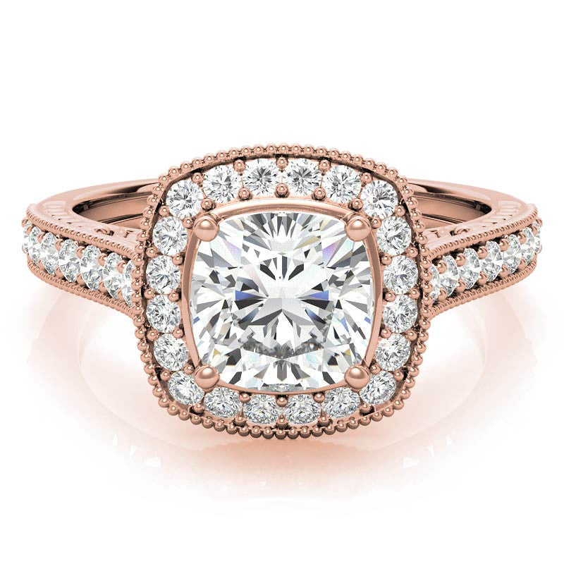 Cushion Scroll Halo Moissanite Engagement Ring