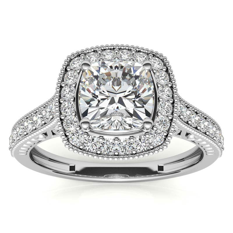 Cushion Scroll Halo Moissanite Engagement Ring
