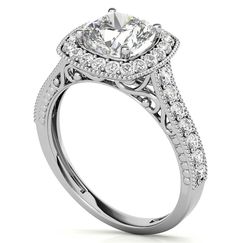 Cushion Scroll Halo Moissanite Engagement Ring