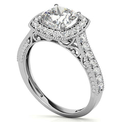 Cushion Scroll Halo Moissanite Engagement Ring