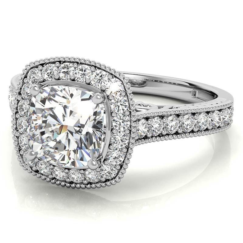 Cushion Scroll Halo Moissanite Engagement Ring