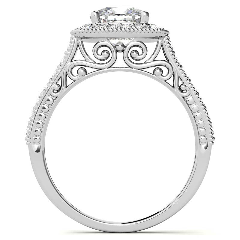Cushion Scroll Halo Moissanite Engagement Ring