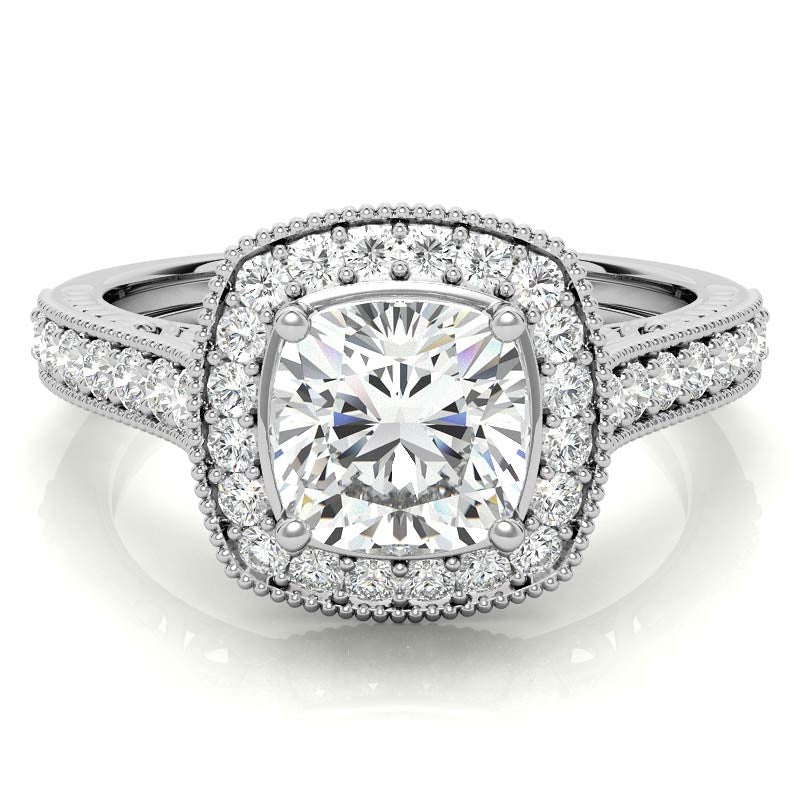 Cushion Scroll Halo Moissanite Engagement Ring