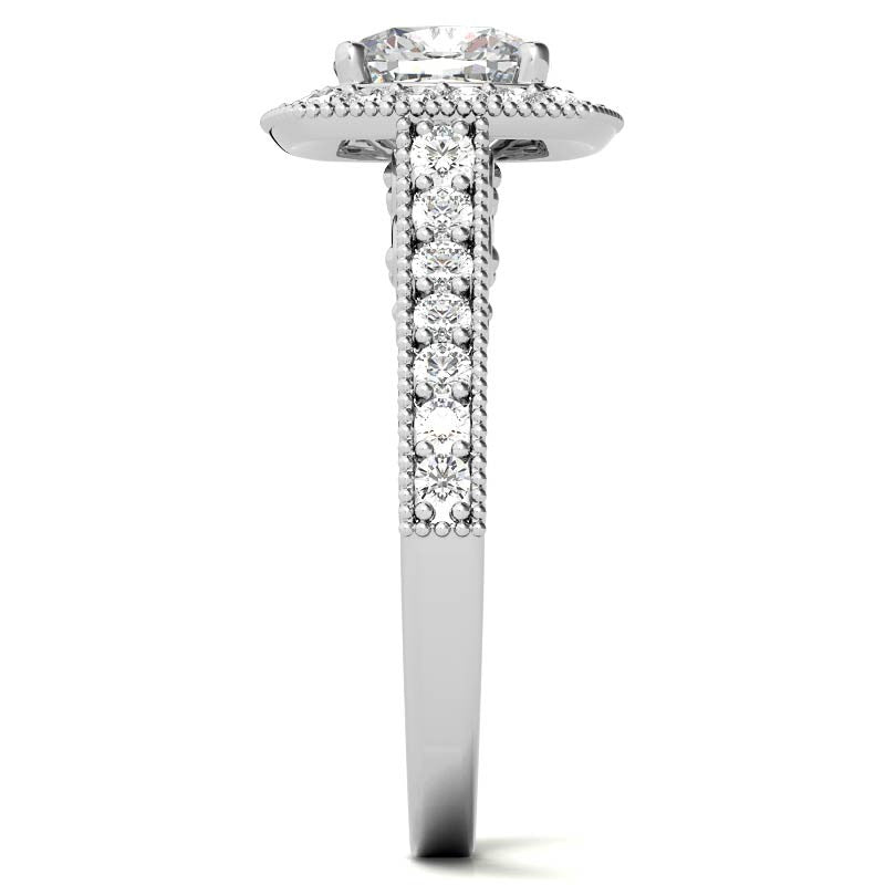 Cushion Scroll Halo Moissanite Engagement Ring