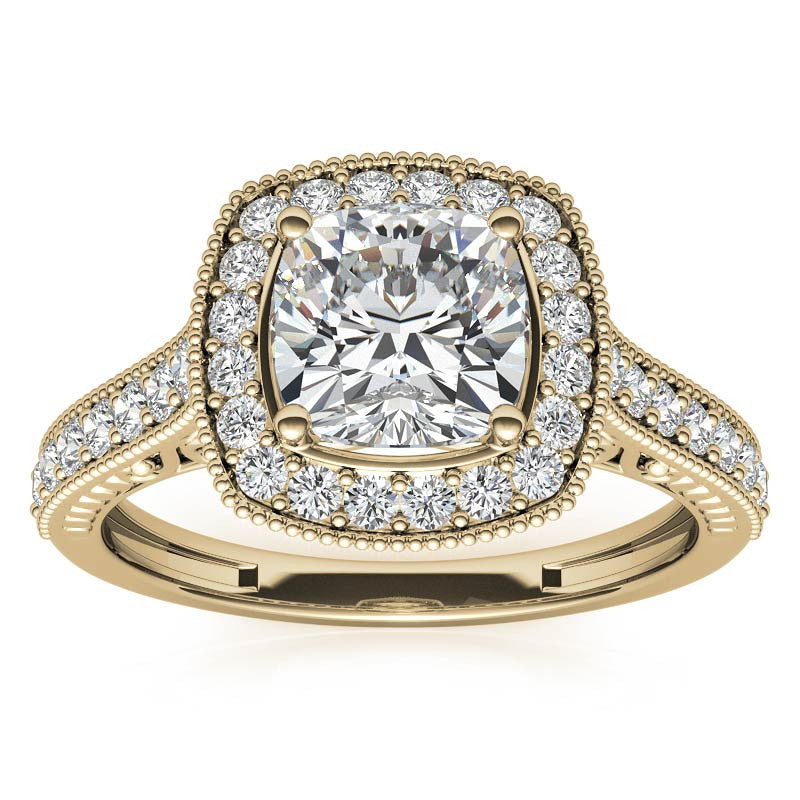 Cushion Scroll Halo Moissanite Engagement Ring