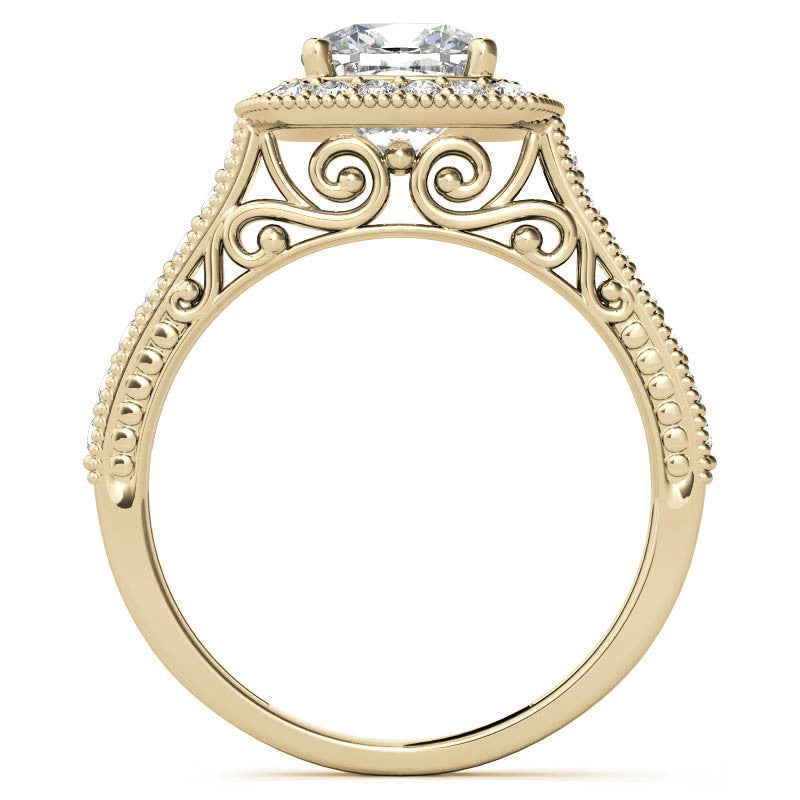 Cushion Scroll Halo Moissanite Engagement Ring