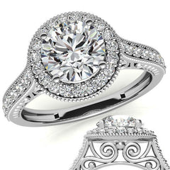 Round Scroll Halo Moissanite Engagement Ring