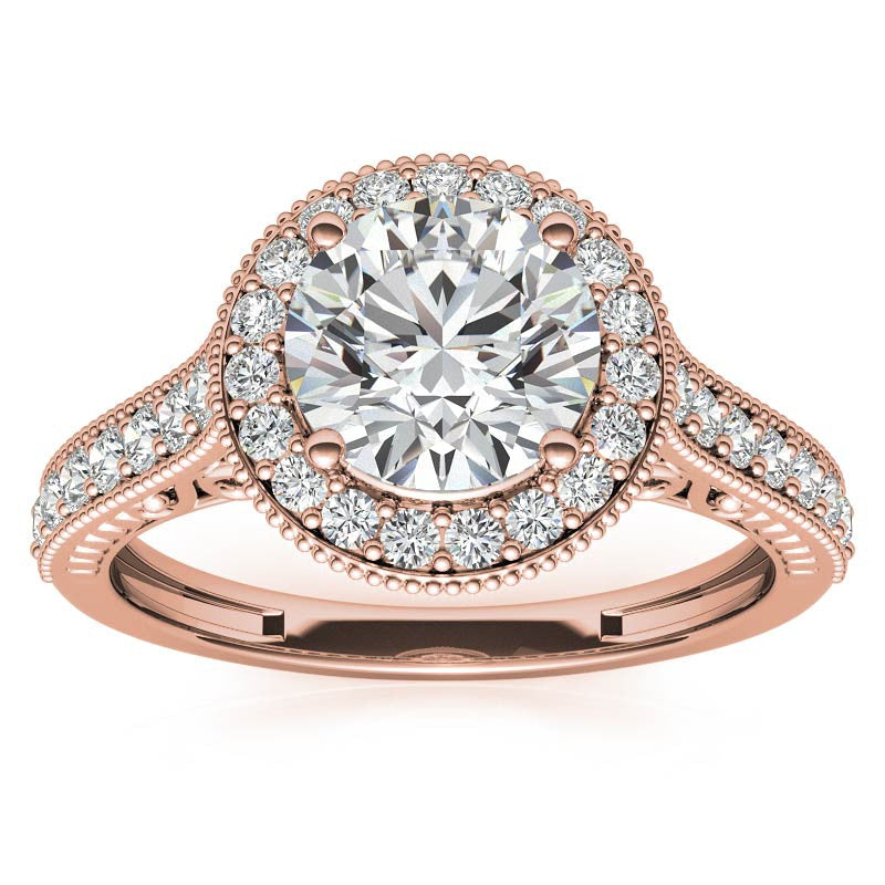 Round Scroll Halo Moissanite Engagement Ring