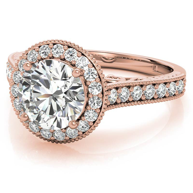 Round Scroll Halo Moissanite Engagement Ring