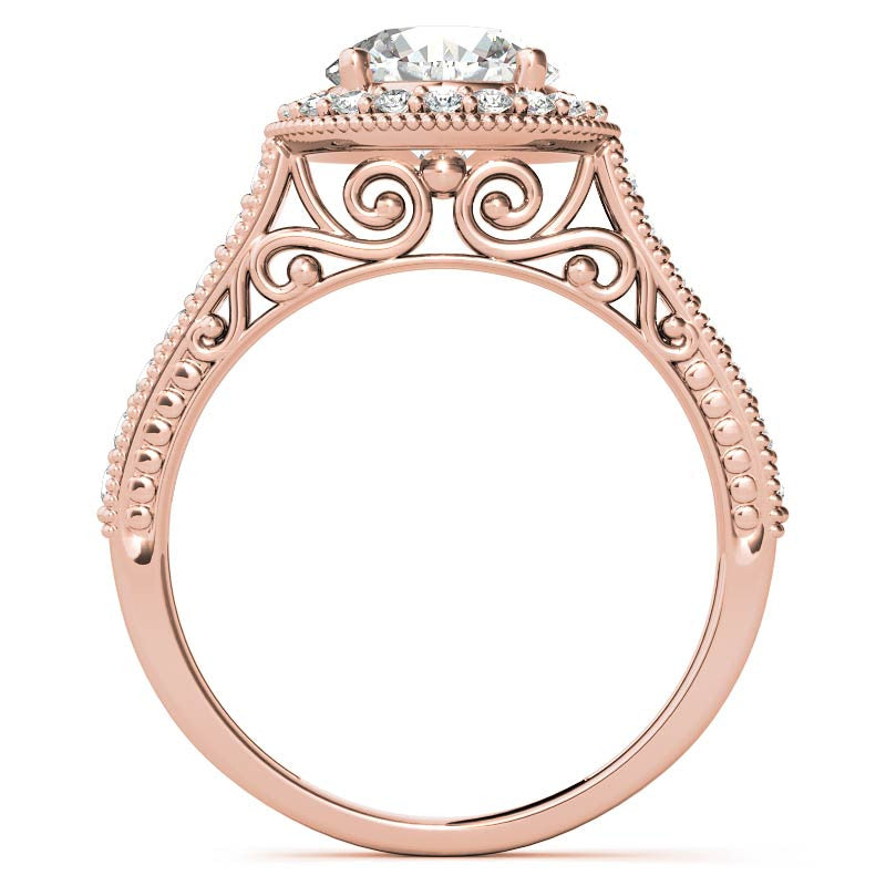 Round Scroll Halo Moissanite Engagement Ring