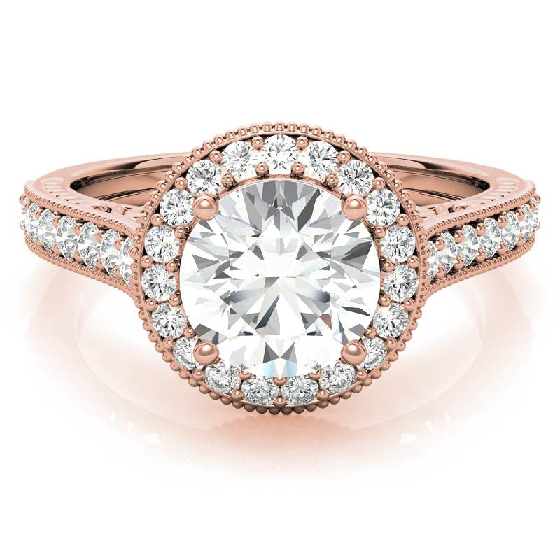 Round Scroll Halo Moissanite Engagement Ring