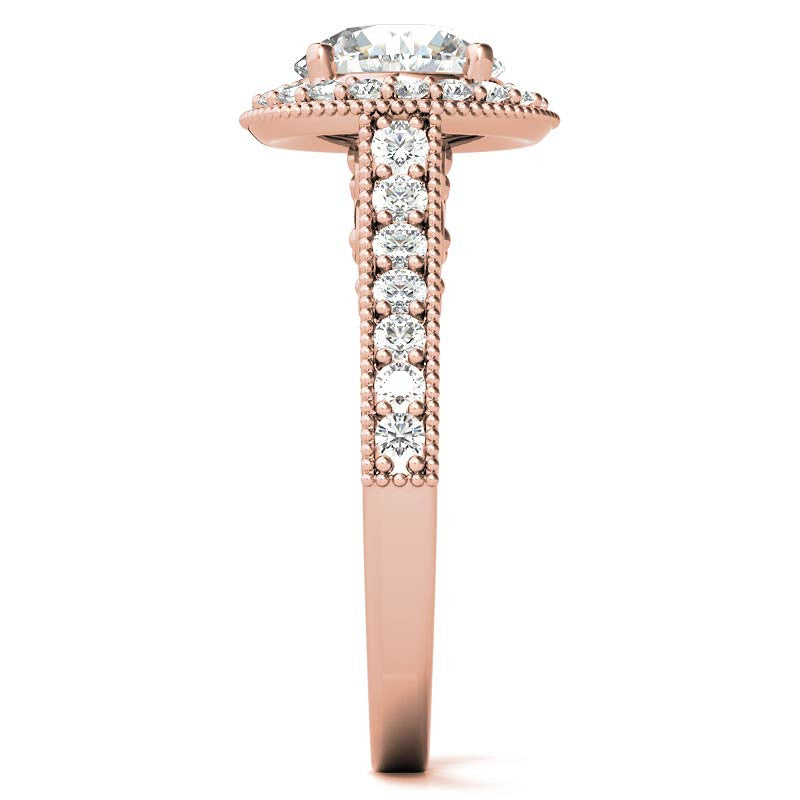 Round Scroll Halo Moissanite Engagement Ring
