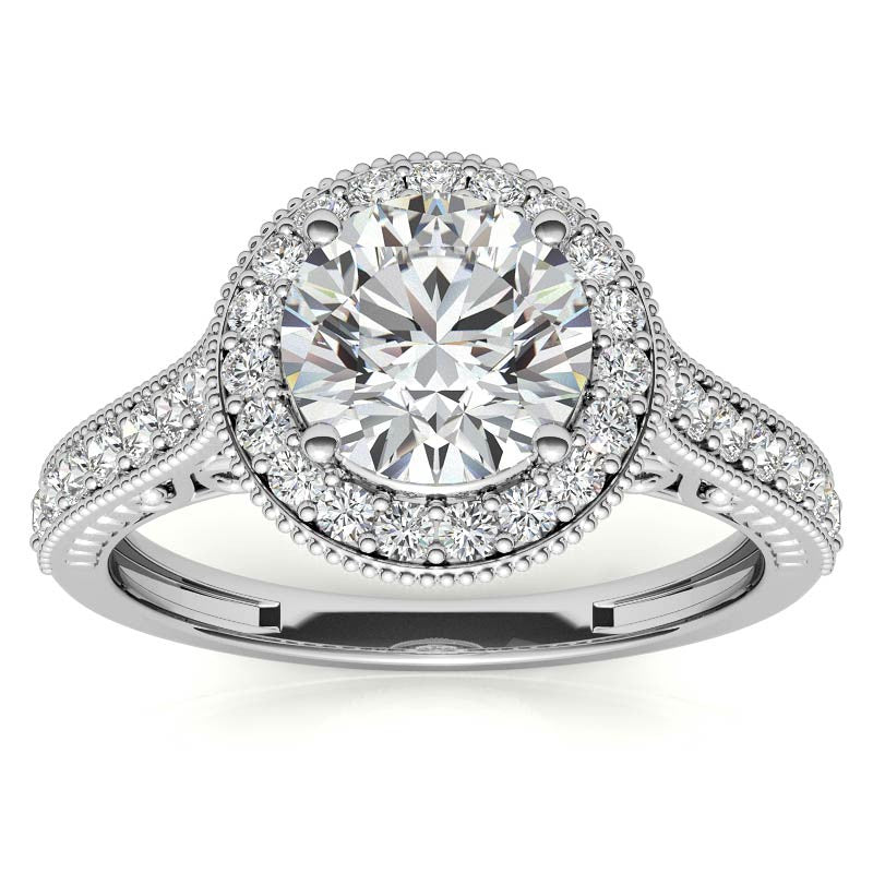 Round Scroll Halo Moissanite Engagement Ring