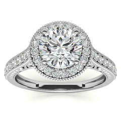 Round Scroll Halo Moissanite Engagement Ring