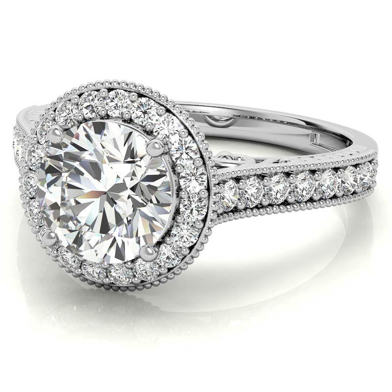 Round Scroll Halo Moissanite Engagement Ring