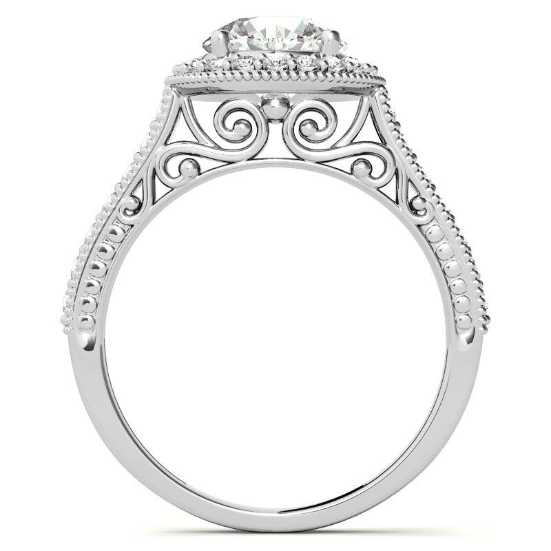 Round Scroll Halo Moissanite Engagement Ring
