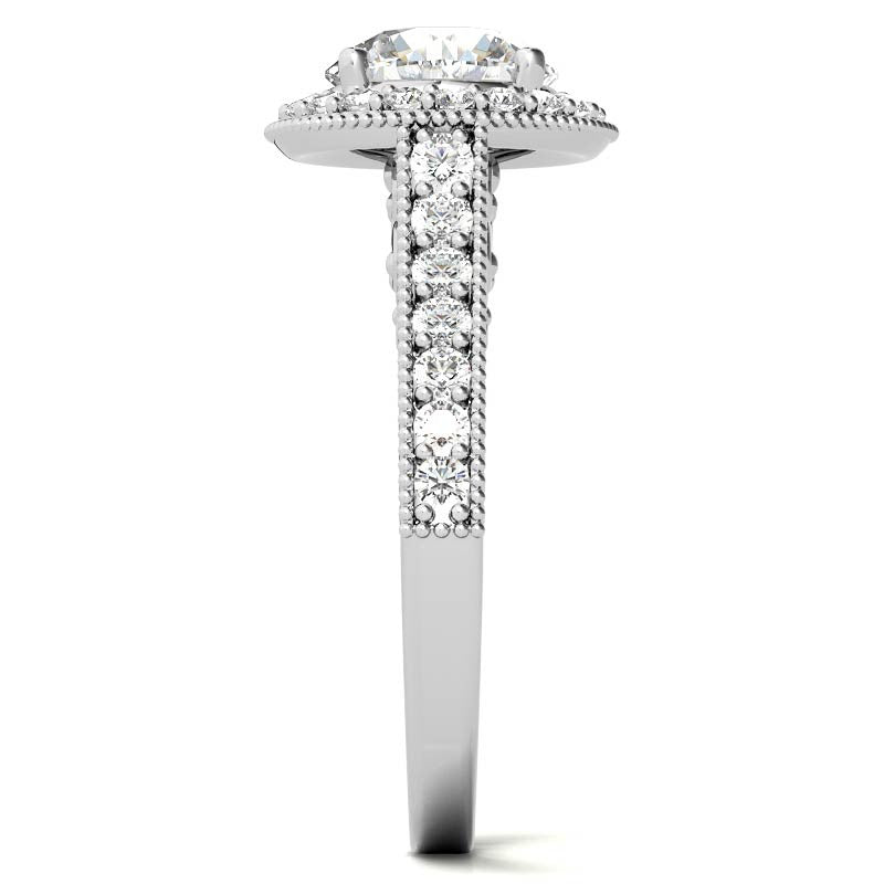 Round Scroll Halo Moissanite Engagement Ring