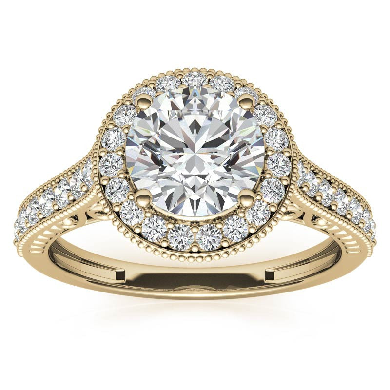 Round Scroll Halo Moissanite Engagement Ring