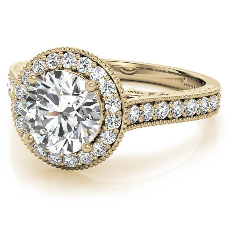 Round Scroll Halo Moissanite Engagement Ring