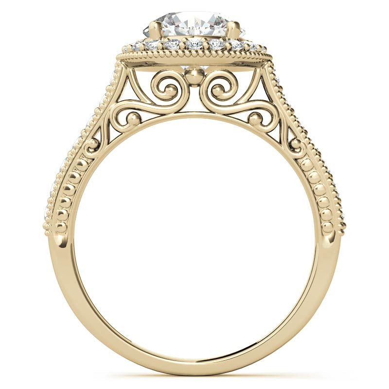 Round Scroll Halo Moissanite Engagement Ring