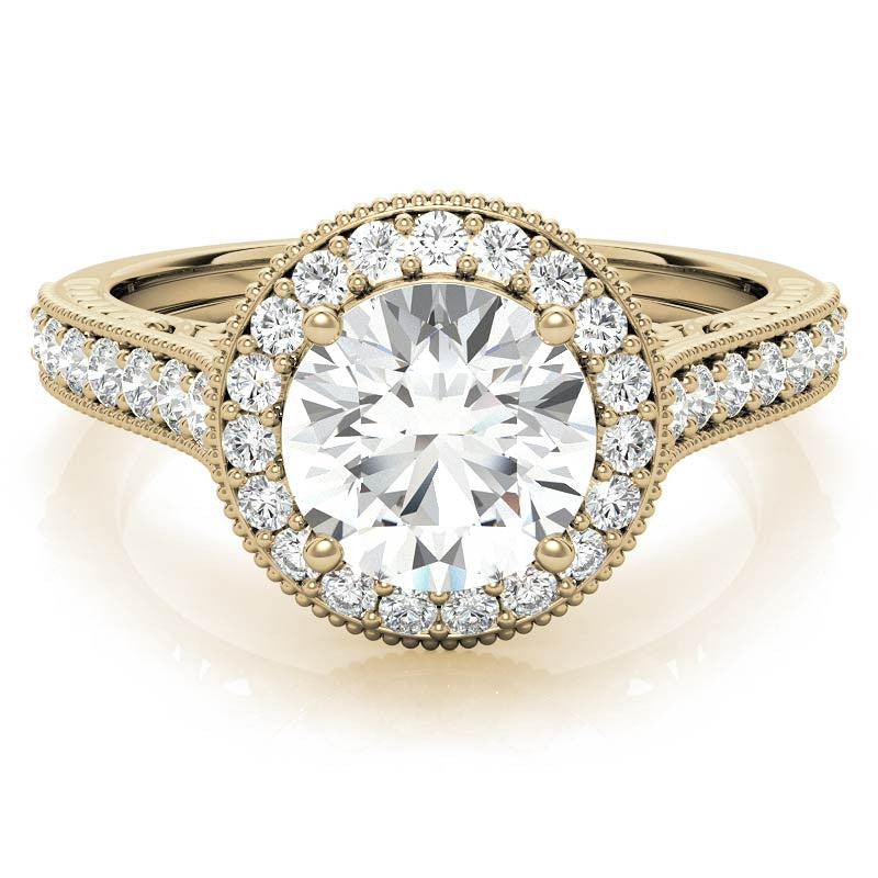 Round Scroll Halo Moissanite Engagement Ring
