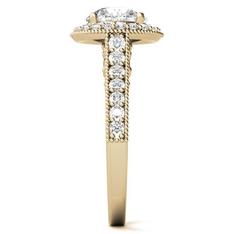Round Scroll Halo Moissanite Engagement Ring
