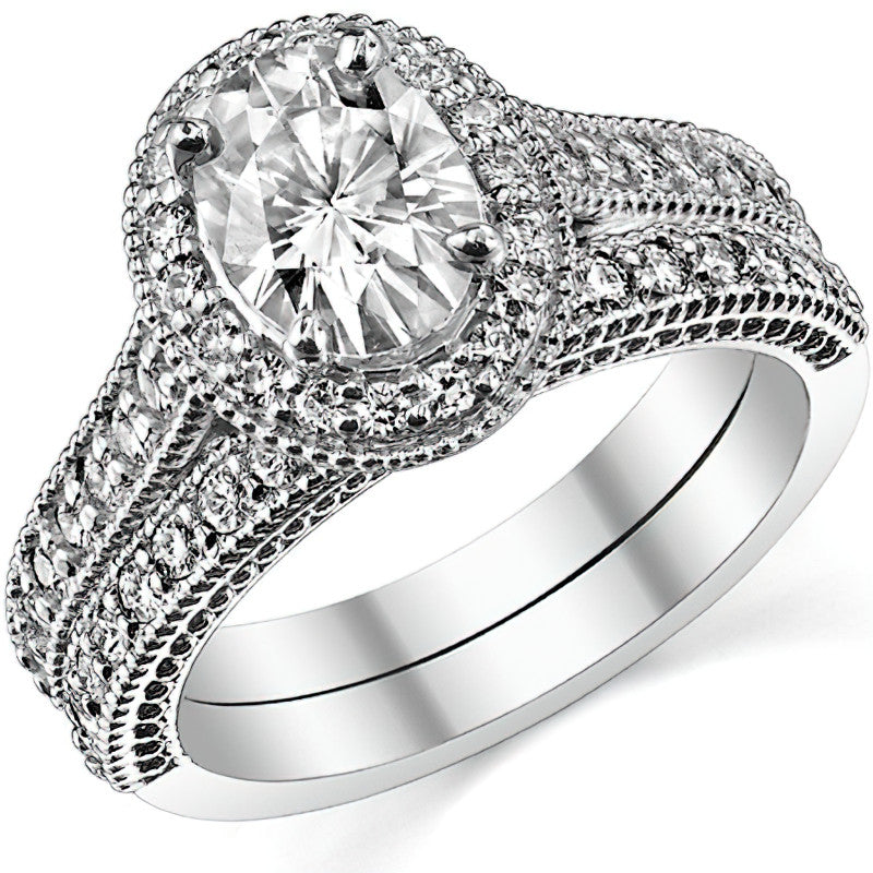 Oval Scroll Halo Moissanite Engagement Ring