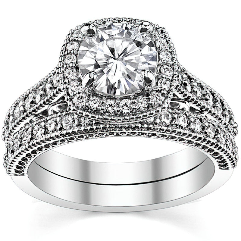 Round Scroll Cushion Halo Moissanite Engagement Ring