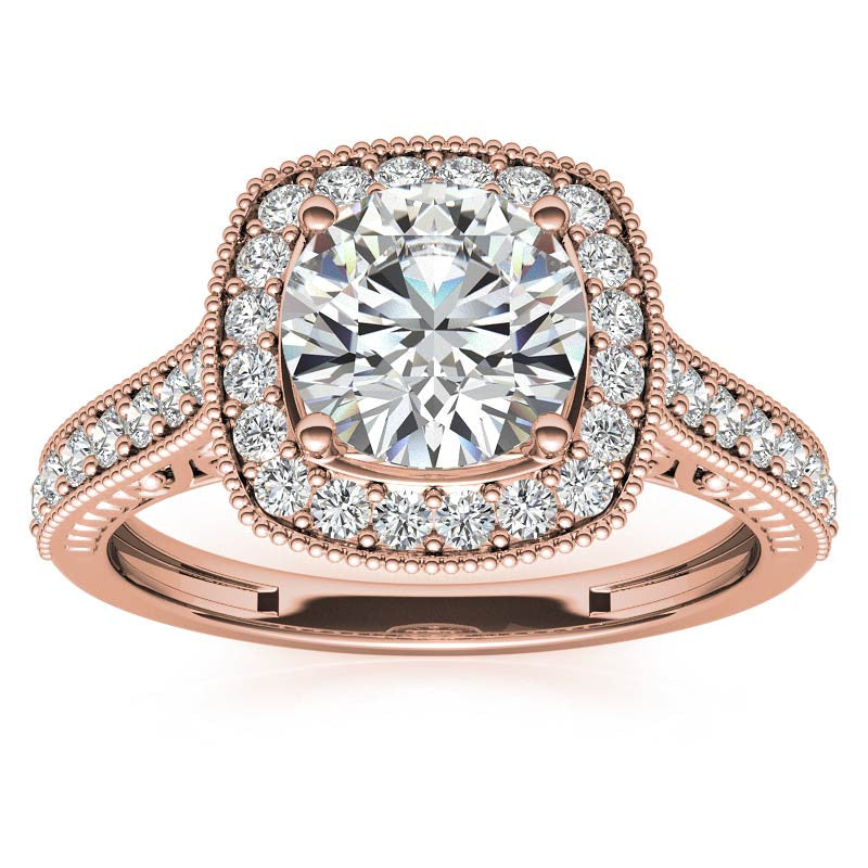 Round Scroll Cushion Halo Moissanite Engagement Ring