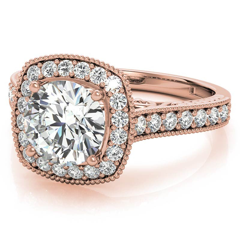 Round Scroll Cushion Halo Moissanite Engagement Ring