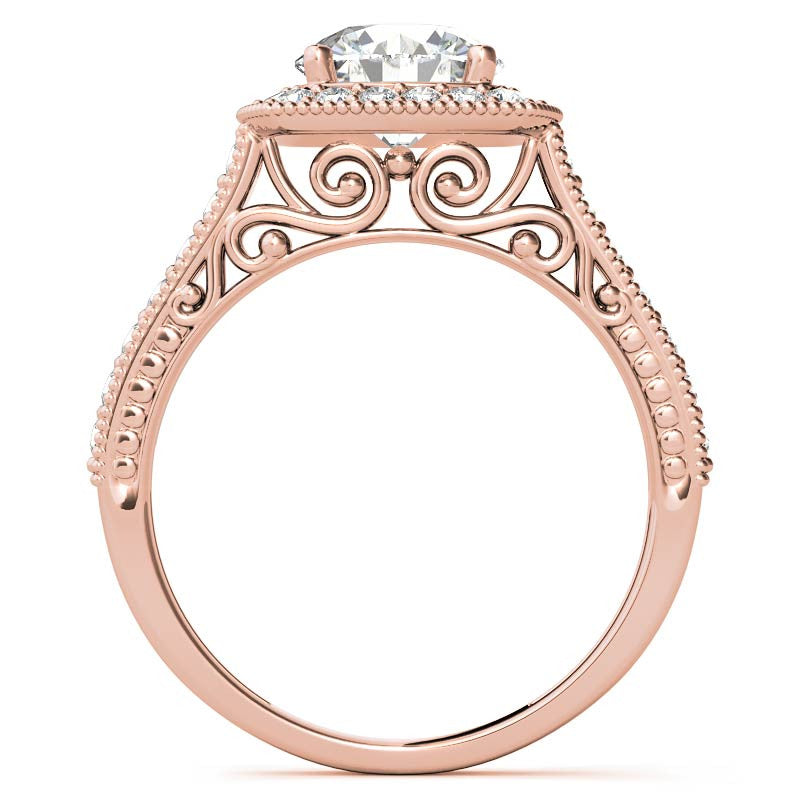 Round Scroll Cushion Halo Moissanite Engagement Ring