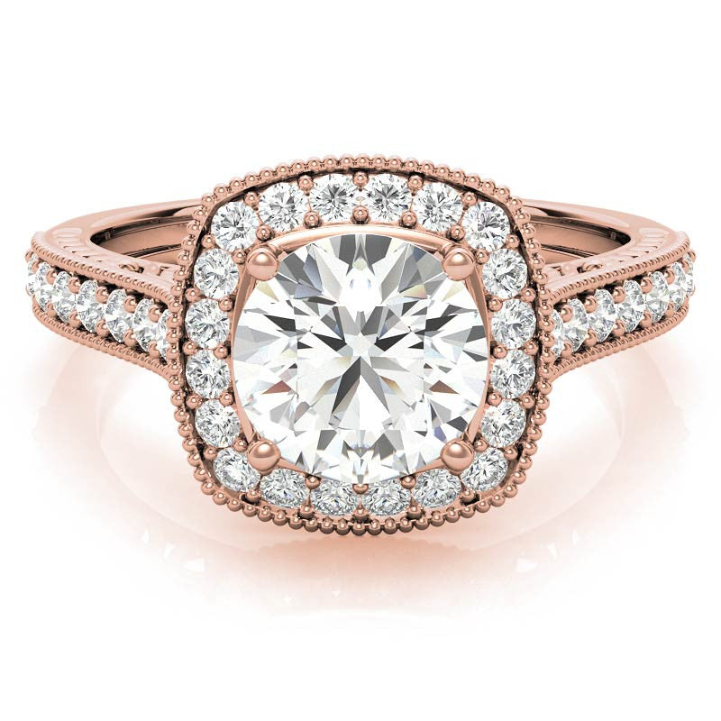 Round Scroll Cushion Halo Moissanite Engagement Ring